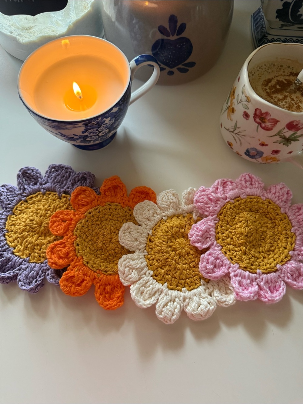 Handmade Crochet Flower Coasters Set of 4 Boho Cottagecor - Picture 3 of 7